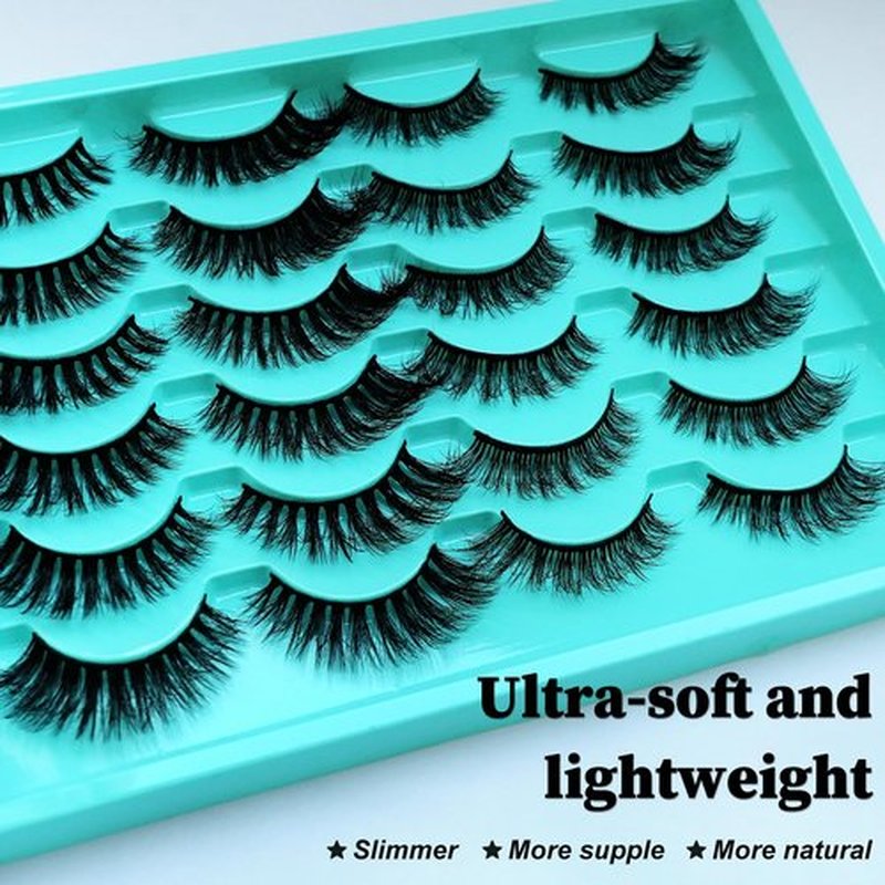 LoveOurHome 12 Pairs Faux Mink Lashes Wispy Lashes 8D Volume False Eyelashes Flully Eye Lash Extesnion Curly Cat Eye Fake Lashes 2 Style Pack Natural Look Fake Eyelash with Tweezers for Women Girls
