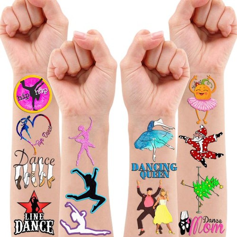 96PCS Dance Dancing Queen Temporary Tattoos Themed Birthday Party Supplies Decorations Favors Decor Ballet Hip Hop Dancer Tattoo Stickers Gifts For Kids Adults Boys Girls Classroom Prizes Carnival