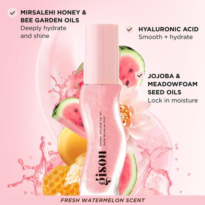 Gisou Honey Gloss On The Go Travel Set, Wildflower Honey Hair Perfume, Watermelon Sugar Lip Oil, Hair Oil, Shine-Boosting