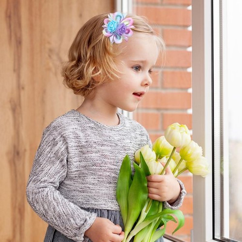 TOKUFAGU 6PCS Hair Bows for Girls, Flower Hair Clips Rainbow Hair Accessories for Girls Toddler Bows with Alligator Clips for Kids Child Teens(Rainbow)