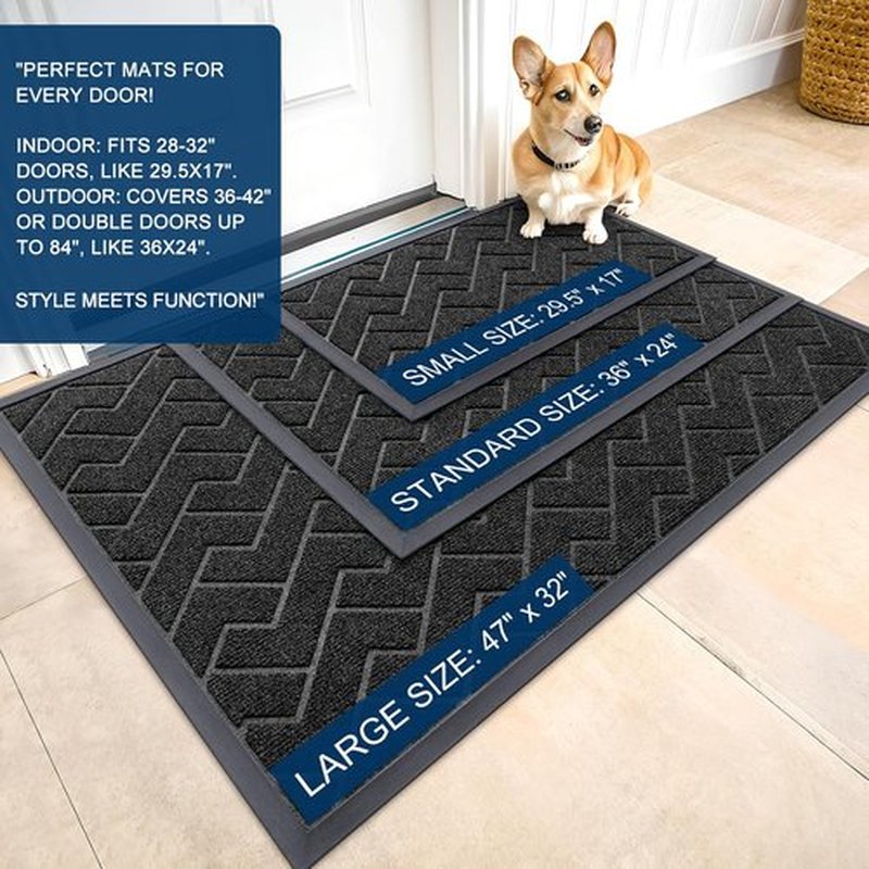 OLANLY Waterproof Front Door Mat - All-Season Indoor/Outdoor Doormat, Sturdy Natural Rubber, Herringbone Brick (Black, 71x23)