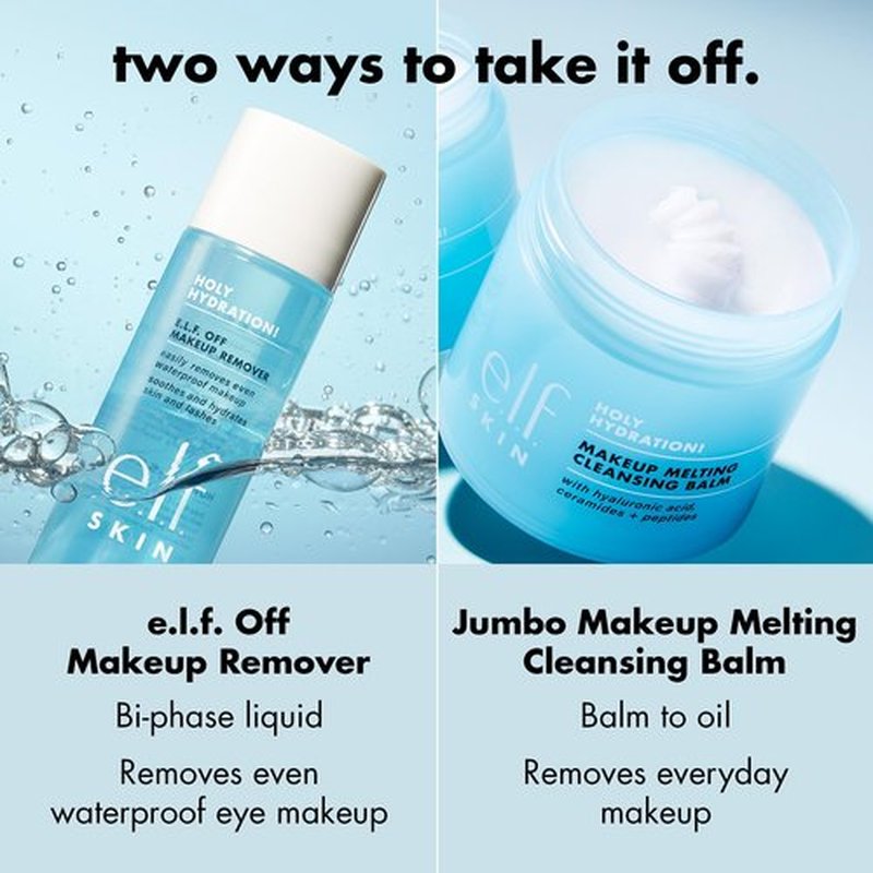 e.l.f. SKIN Mini Holy Hydration! Makeup Melting Cleansing Balm,Face Cleanser & Makeup Remover,Infused with Hyaluronic Acid to Hydrate Skin,0.45 Oz,(Pack of 2)