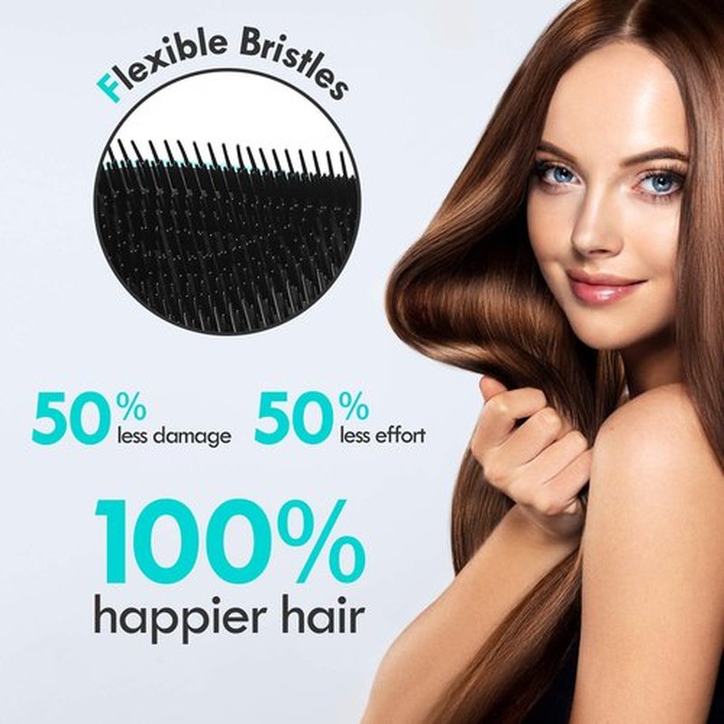 Aussumy 2 Pack Detangling Hair Brush - Detangler Hairbrush with Ultra Soft Bristles for Effortless Tangle Removal - For Dry Wet Damaged Curly Hair for Men Women Girls Boys Kids - Black & Green