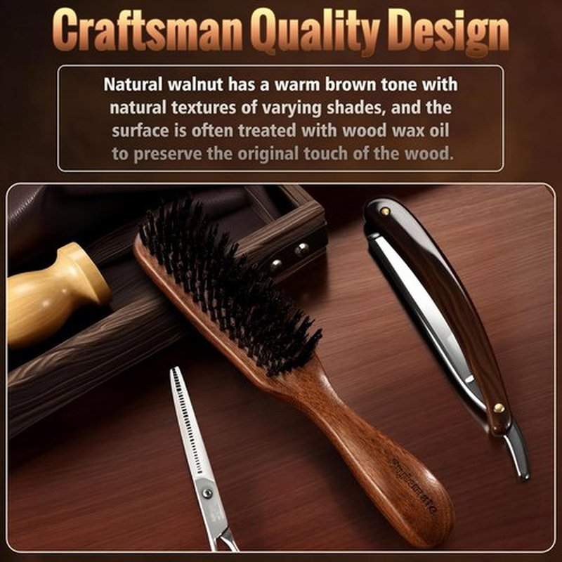 STYLEMATE Hair Brush for Men - Nylon Bristles for Thick Hair | Natural Black Walnut Handle for Smoothing and Styling