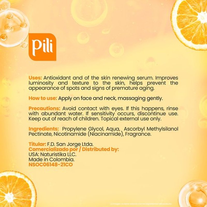 Pili Vitamin C Serum with Niacinamide & Organic Silicon – Brightening, Hydrating & Anti-Aging Face Serum for All Skin Types, Including Oily & Acne-Prone Skin – 1 fl oz