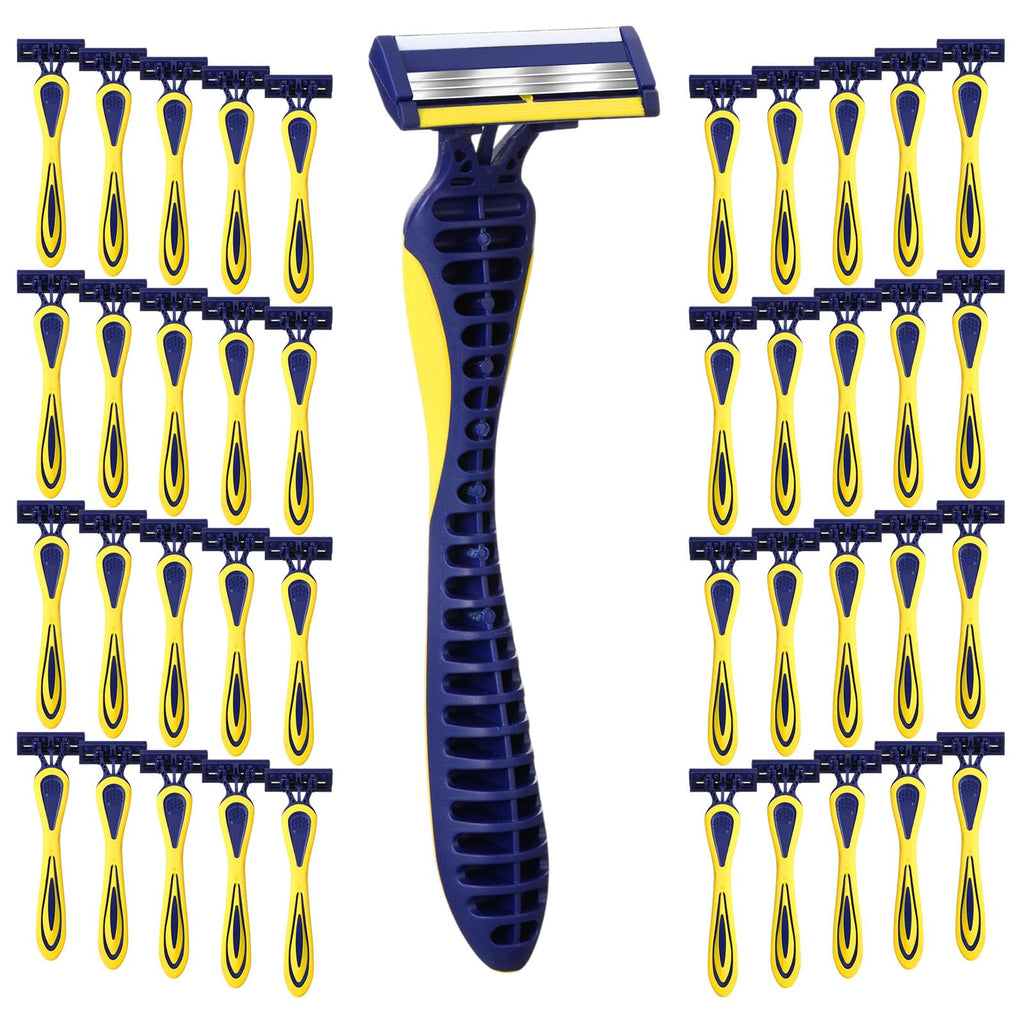Leriton 40 Pcs Men's Disposable Razors Bulk 3 Blade Sensitive Skin Head Shaving Razor for Travel Hotel Saunas Spa Donations Collective Use Daily