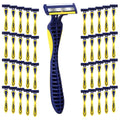 Leriton 40 Pcs Men's Disposable Razors Bulk 3 Blade Sensitive Skin Head Shaving Razor for Travel Hotel Saunas Spa Donations Collective Use Daily