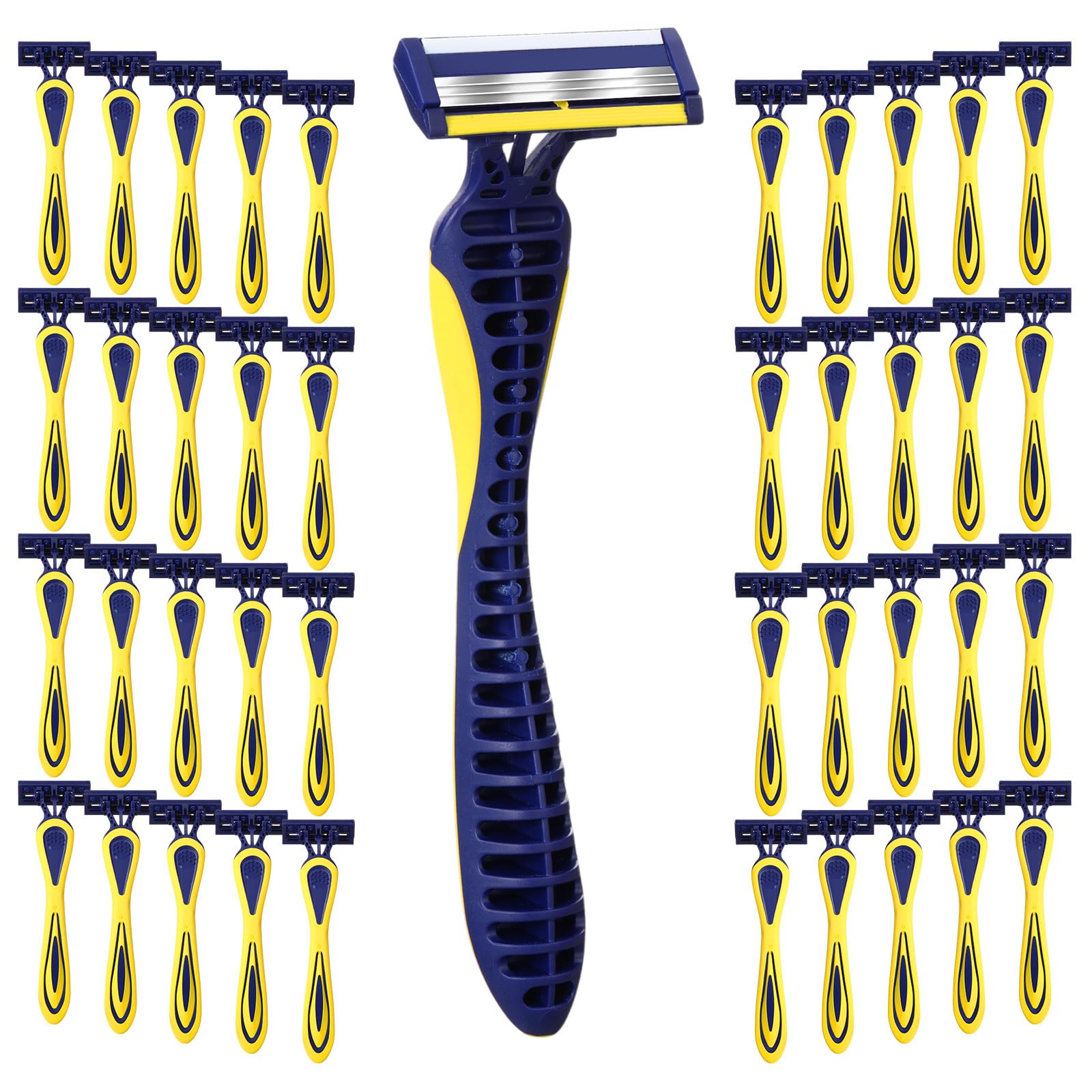 Leriton 40 Pcs Men's Disposable Razors Bulk 3 Blade Sensitive Skin Head Shaving Razor for Travel Hotel Saunas Spa Donations Collective Use Daily
