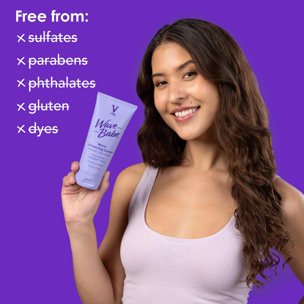 V&Co. Beauty Wave Babe Wave Enhancing Cream (2 Pack) – Wave Cream for Wavy Hair, Anti Frizz & Hydrating Hair Care with Peptides & Rice Protein, Defines Waves & Adds Lasting Softness – 6 oz
