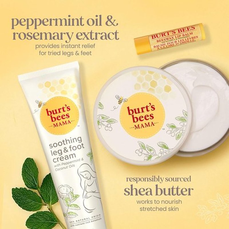 Burt’s Bees Mama Gift Set - Natural Skin Care Essentials | Lip Balm, Leg Cream & Belly Butter, 0.15 oz/3.38 oz/6.5 oz