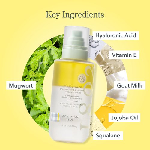 Beekman 1802 Milk Shake Facial Toner - Fragrance-Free, Non-Comedogenic - 2 oz & 8 oz Bottles - Soothes Redness, Sensitive Skin