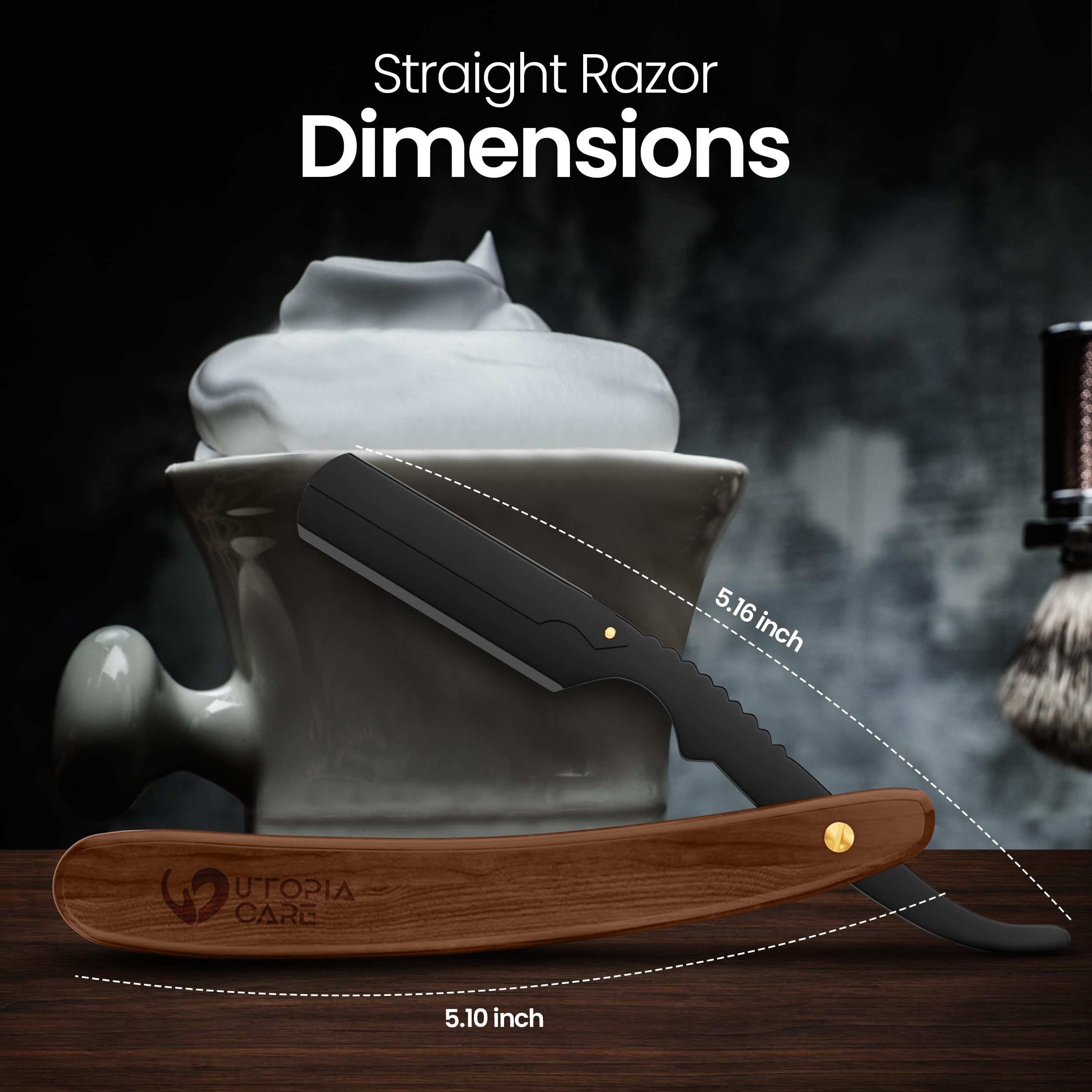 Utopia Care Straight Razors For Men, Professional Barber Straight Edge Razor with 100 Single Edge Blades, Stainless Steel, Beard Shaving Kit For Men, Premium Smooth Wooden Grip, Dark Brown
