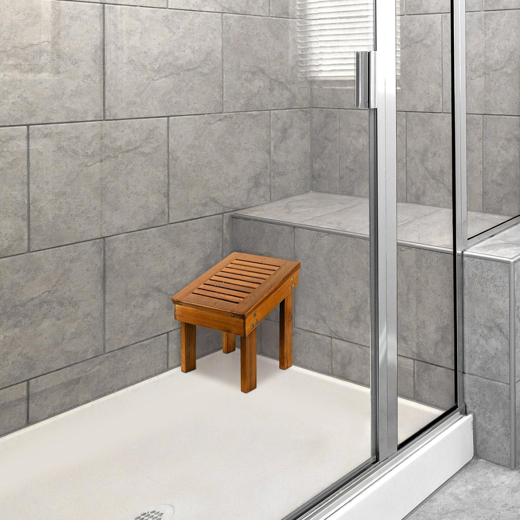 Utoplike Teak Wood Shower Foot Stool for Shaving Legs, Sturdy Shower Foot Rest for Shower Shaving, Wooden Shower Foot Step for Bathroom