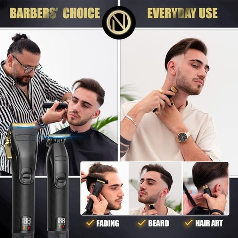 Novah® Professional Hair Clippers - Cordless Barber Trimmer Set for Men's Haircuts | Gold Finish