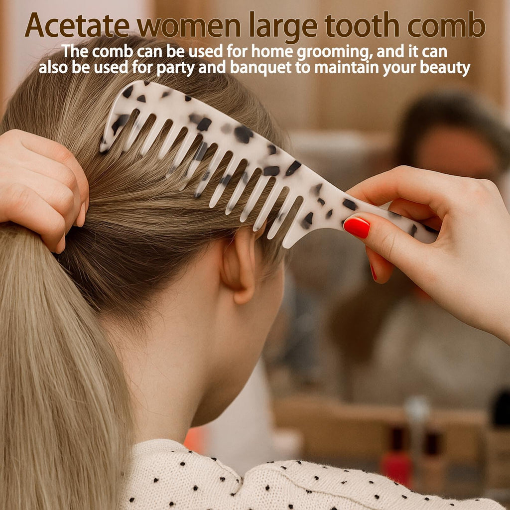 Wide Tooth Comb for women - Large Hair Detangling Comb for Curly Wavy Wet Dry Hair, Cellulose Acetate Combs 2 Pack (Tortoise Shell)