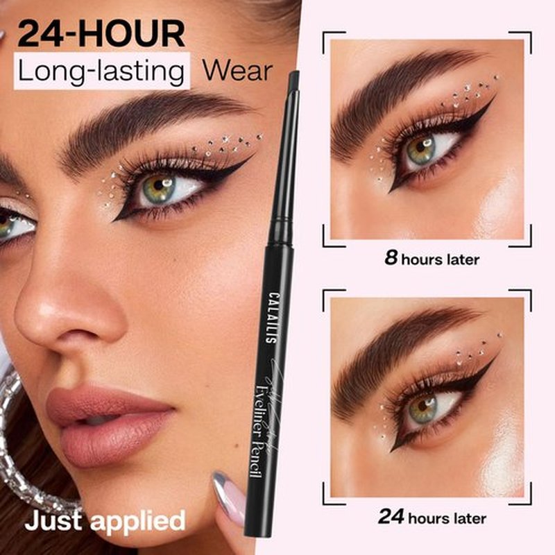 CALAILIS Black Eyeliner Pencils - Waterproof Eyeliner Smudge Proof Long-lasting Eye Liner Pencil (BLACK)