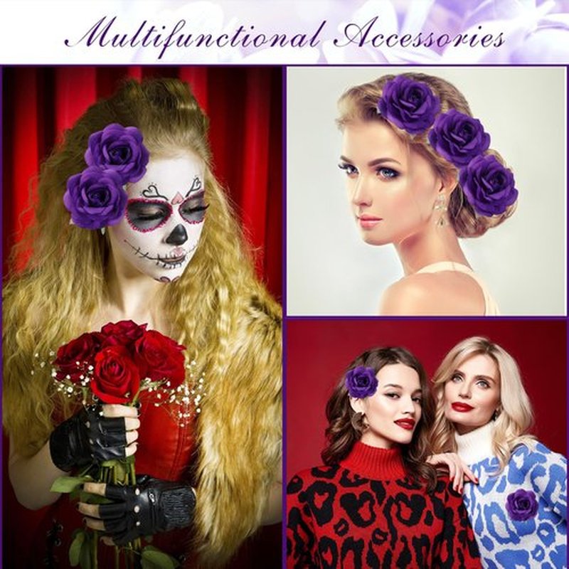 Batiyeer 24 Pcs Flower Hair Clips Rose Brooch Floral Hairpins 2.8" Flowers Hair Clips Headpieces Accessories for Flamenco Dancer Women Bridal Bridesmaid Wedding Party Violet Day Irish Festival(Purple)