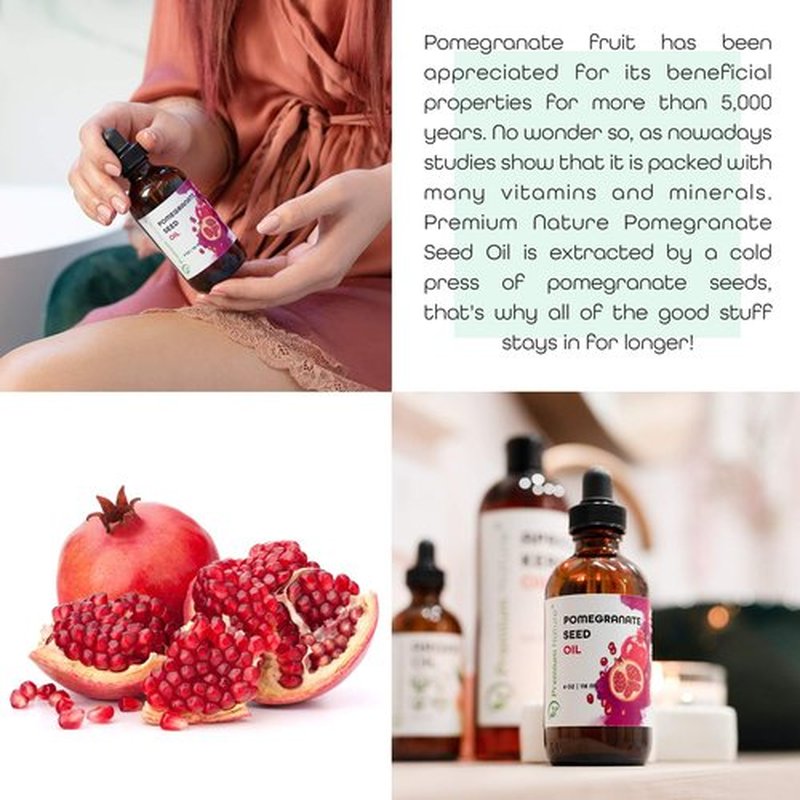 Premium Nature Pomegranate Seed Face Oil. 100% Pure Unrefined Cold Pressed for Essential Oils. Gua Sha Oil. Oil for Hair Skin and Nails 4 oz