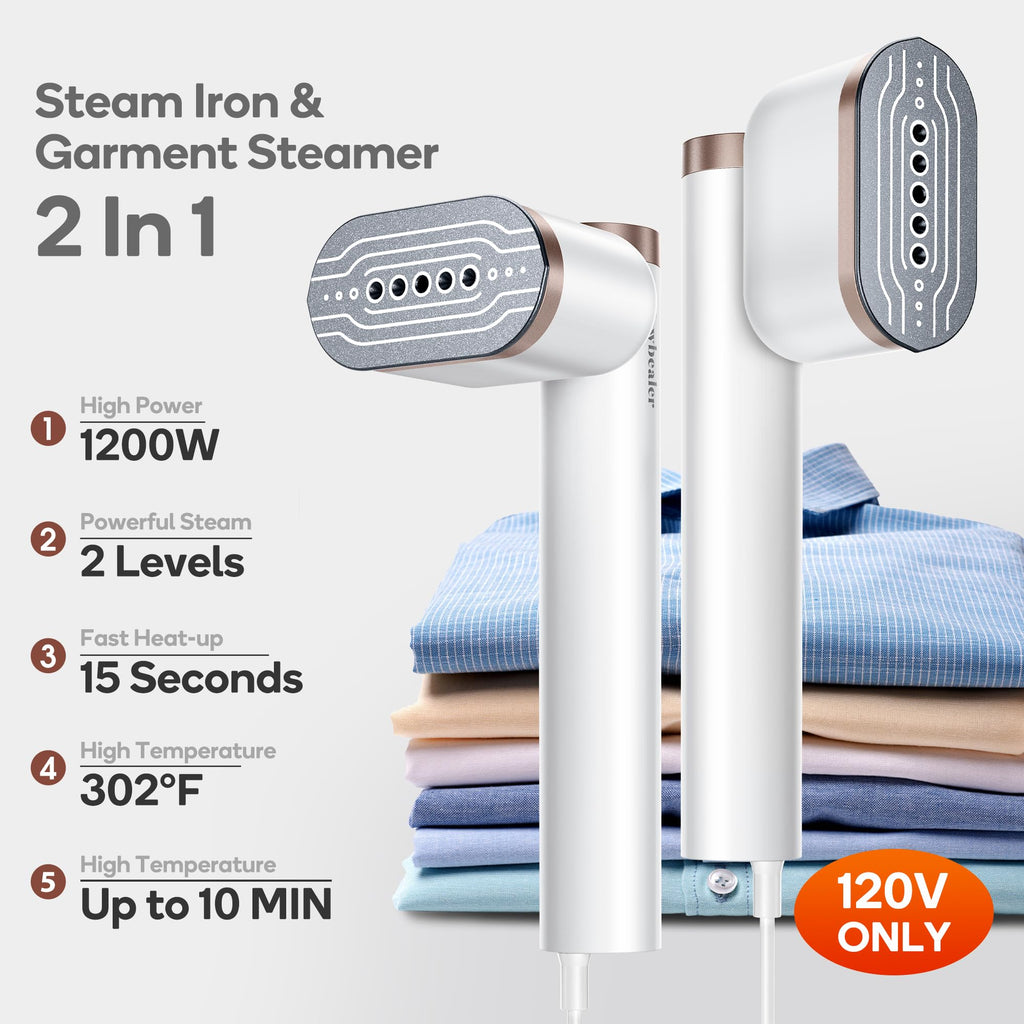 Newbealer Rotatable Steam Iron, 1200W Garment Wrinkle Remover, 120V