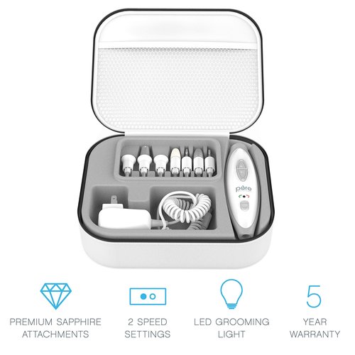 Pure Enrichment PureNails 10-Piece Professional Manicure and Pedicure Kit - Electric Nail Drill Set for Salon-Quality Grooming at Home - 7 Nail Drill Bits, 2 Speeds, LED Grooming Light and Storage Bag