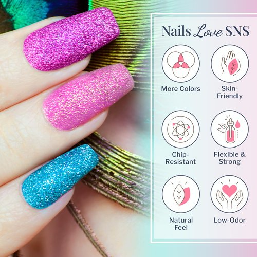 SNS Nail Dip Powder, Gelous Color Dipping Powder - Chatty Parrot (Pink/Rose, Glitter) - Long-Lasting Dip Nail Color Lasts up to 14 days - Low-Odor & No UV Lamp Required - 1 Oz