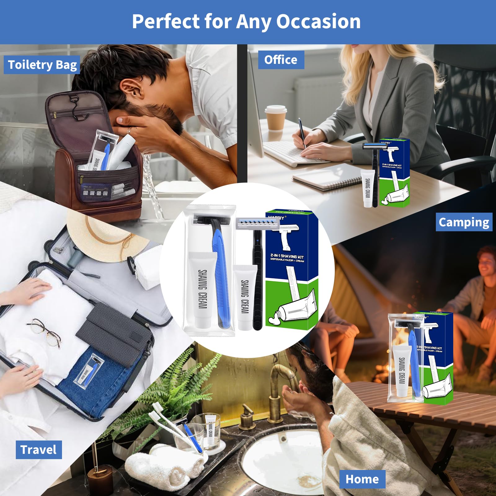 MAGDIY Shaving Kit Bulk 120 Pack, Shaving Cream Disposable Razors Bulk for Men, Twin Blade Razors Travel Size Cream, Individually Wrapped Toiletries for Homeless Travel Hotel Airbnb Donation Church