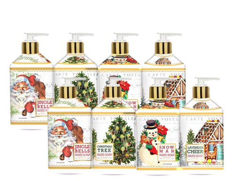 Seasonal Wishes Holiday Hand Soap 21.5oz 8 pack, Holiday Scents - Jingle Bells, Christmas Tree, Snow Man, Lavender Cheer, Home and Body Company