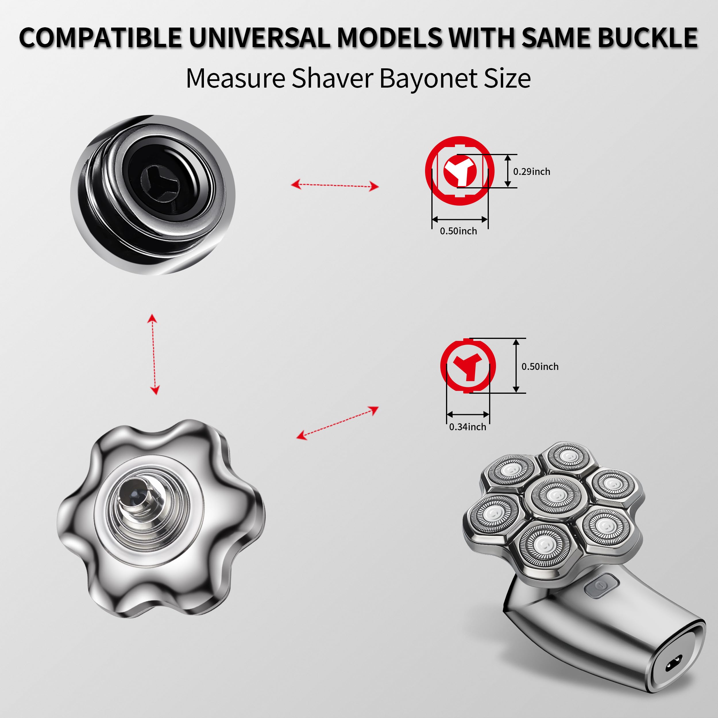 Universal Head Shaver Replacement Heads Magnetic 7 Blades Head Shavers Replacement Blades for Bald Men Compatible with Freebird Shaver & Other Brands (silver8)