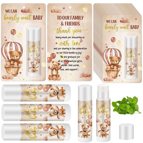 Dansib 50 Pack Bear Themed Baby Shower Favor Baby Shower Lip Balm Bulk We Can Bearly Wait Party Thank You Gifts for Gender Reveal Guest Games Prizes Thanksgiving Party Supplies