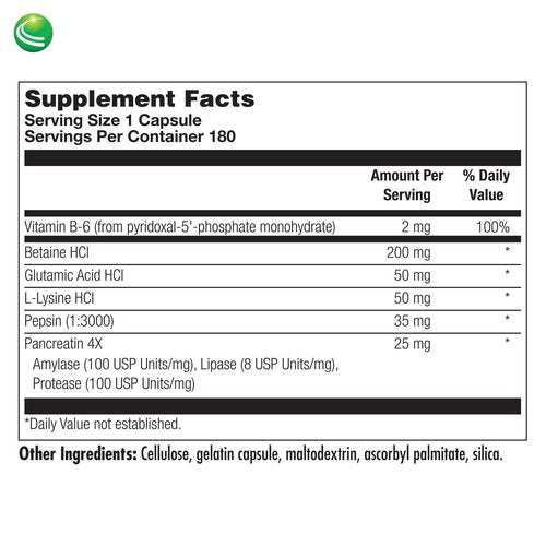 Nutra Biogenesis PanZyme - Betaine HCL with Pepsin, Pancreatin, Lipase and Protease, Cellular Energy, Nervous System and Metabolic Health Support - 180 Capsules