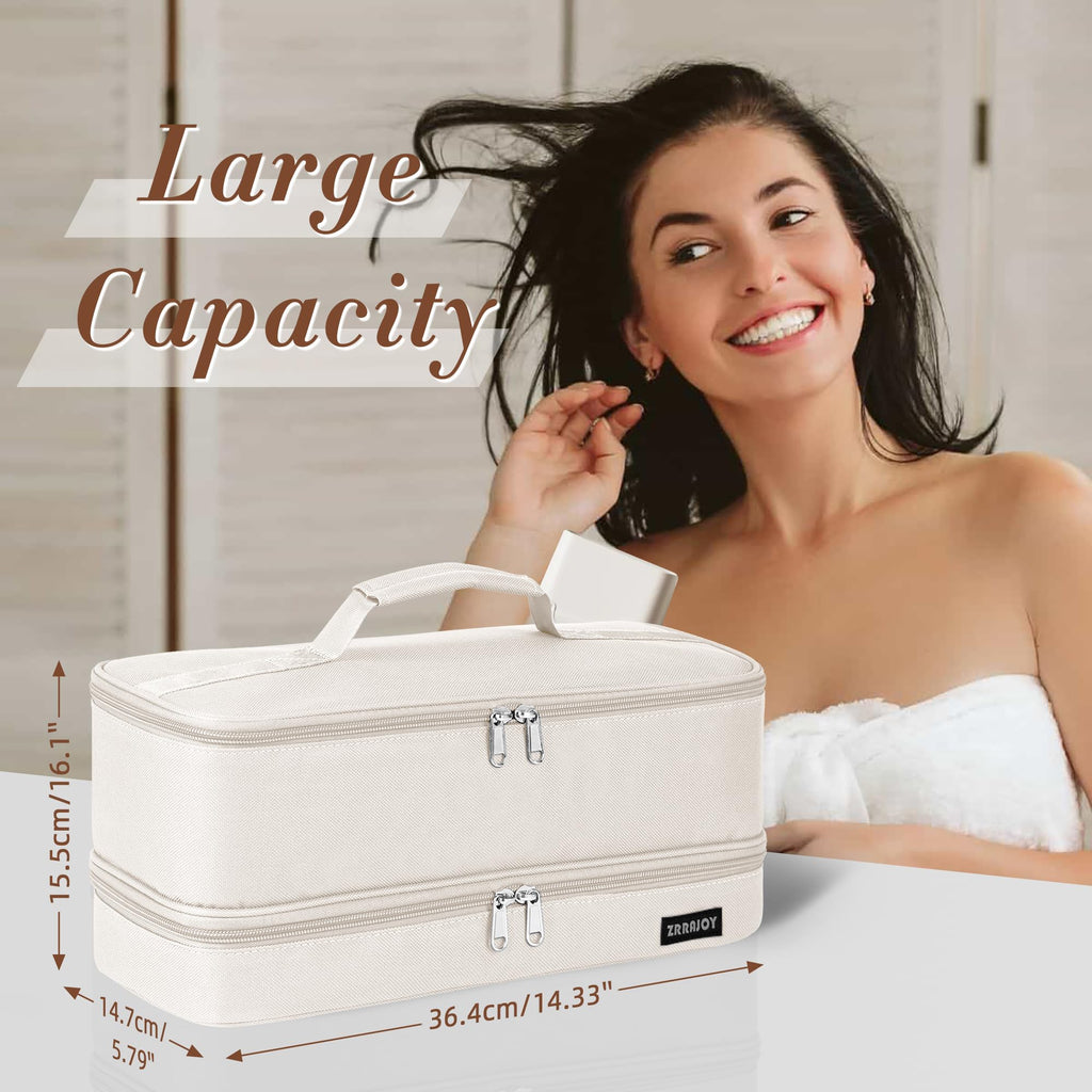 ZRRAJOY Double Layer Storage Case For Shark Flexstyle, Travel Carrying Case For Shark 430/440 Flexstyle, Organizer Bag For Shark Flexstyle/Dyson Airwrap Styler Attachments (Beige)