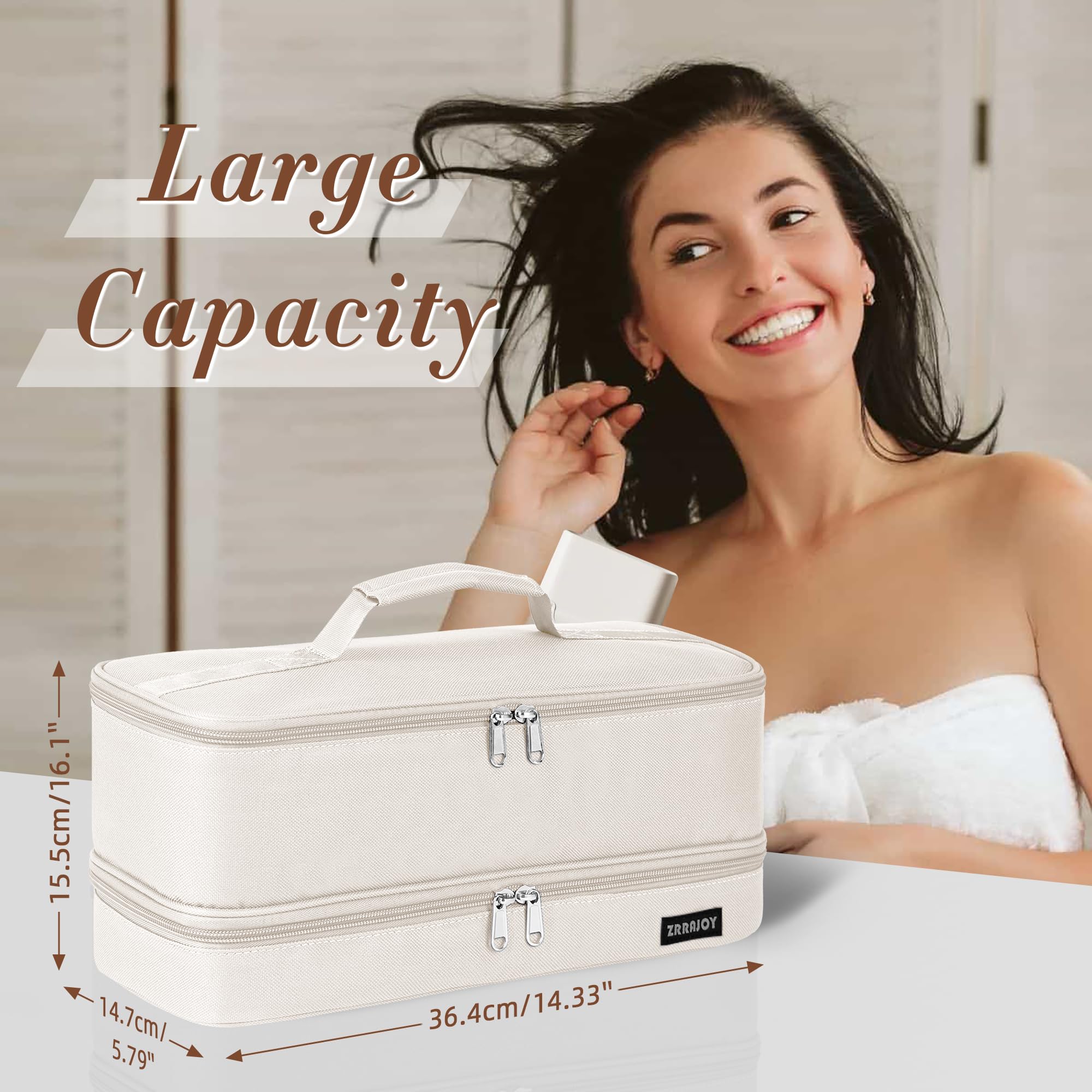 ZRRAJOY Double Layer Storage Case For Shark Flexstyle, Travel Carrying Case For Shark 430/440 Flexstyle, Organizer Bag For Shark Flexstyle/Dyson Airwrap Styler Attachments (Beige)