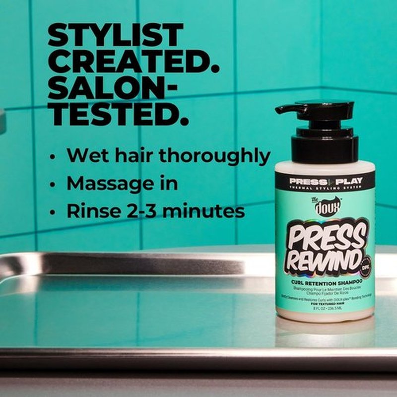 Doux PRESS REWIND Curl Retention Shampoo - Anti-Frizz Hydrating Formula with Aloe & Pataua Oil | Sulfate-Free, 8 oz