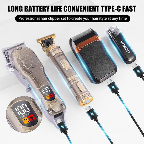Professional Hair Clipper Set, Men's Hair Clipper, T-Shaped sideburn Trimmer, Electric Shaver,Nose Hair Trimmer,Beauty Salon kit for Hair Cutting and Shaving. (Gold)