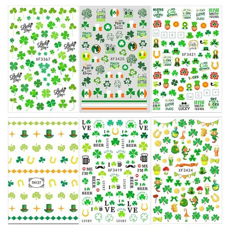 Kalrus 1000+Patterns St. Patrick’s Day Nail Sticker Luck of The Irish Nail Art Stickers Decals Shamrock Nail Decorations for Kids Girl Women Self-Adhesive Nail Tips False Nail Sticker Design 12 Seets