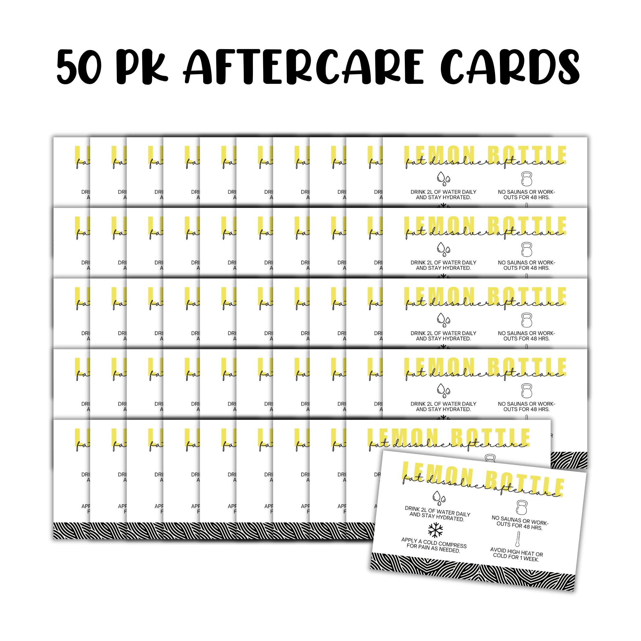 Lemon Bottle Fat Dissolver Aftercare Instruction Cards | 50 pk 2x3.5” Liquid Lipo Facial Consent Injection Card Clients Wallet Post Pre Treatment