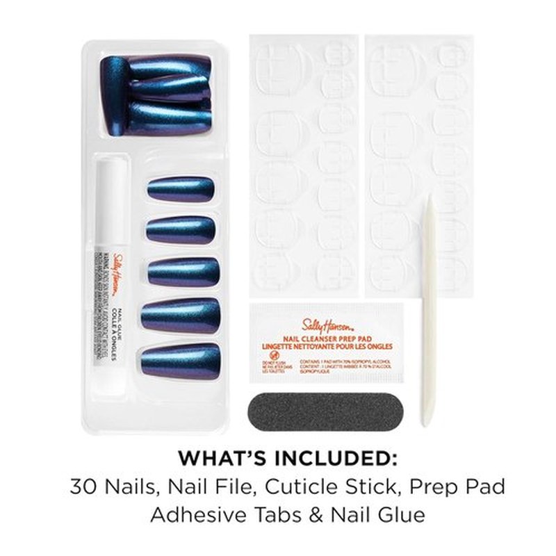 Sally Hansen Press-On Nails - Coffin Shape, Easy Application, Non-Damaging | 30 Nails, Glue & Tabs | HYP-Nautical