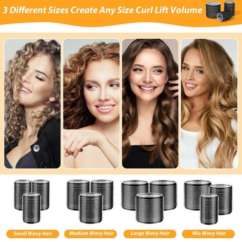 39PCS Self Grip Curlers 3 Sizes - Black 2.5in, 1.9in, 1.4in Rollers with Duckbill Clips for Long, Medium, Short, Thick, Fine Hair Volume and Bangs (Black)