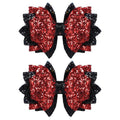 Glitter Bow Hair Clips 4 Layers Sparkly Sequin Hair Bows 3.6 Inch Kids Girls Holiday Cheer Hair Accessories for Halloween Christmas Birthday, Red & Black