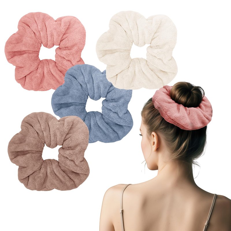 YIERSO Large Microfiber Hair Towel Scrunchies,Oversized Scrunchie Hair Wraps for Wet Hair,Absorbent Soft Fast Drying,Home Gym Travel Shower Sleep Hair Towel Accessories 4Pack