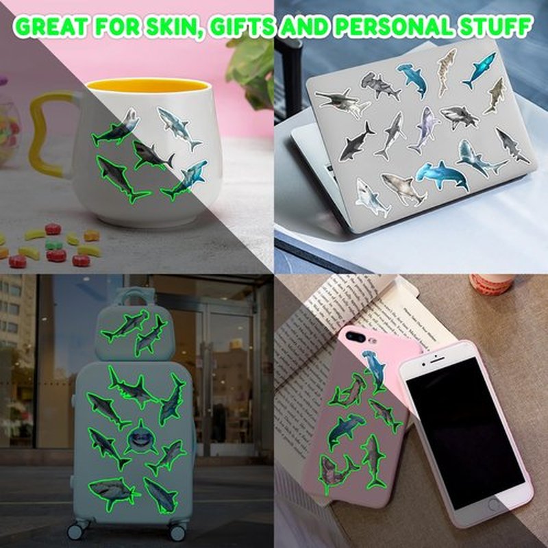Realistic Shark Glow in The Dark Temporary Tattoos for Kids – 96PCS Luminous Waterproof Removable Stickers – Birthday Party Decorations Supplies Favors – Boys Girls Ocean Animal Gift - Halloween Party