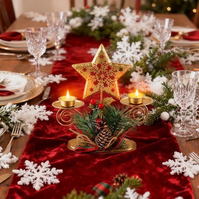 Regine Switzerland Christmas Tea Light Candle Holders - Artificial Berries & Pine Cones | Festive Table Centerpiece