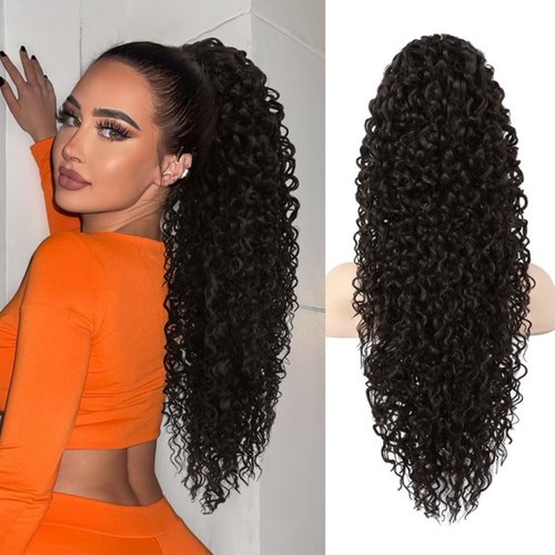 LONAI Ponytail Extension,26 Inch Curly Claw Clip Ponytail Hair Extension,100％ Pure Protein Silk Claw Clip in Pony Tail Hair Natural Soft Hairpiece for Women(Dark Chocolate Brown)