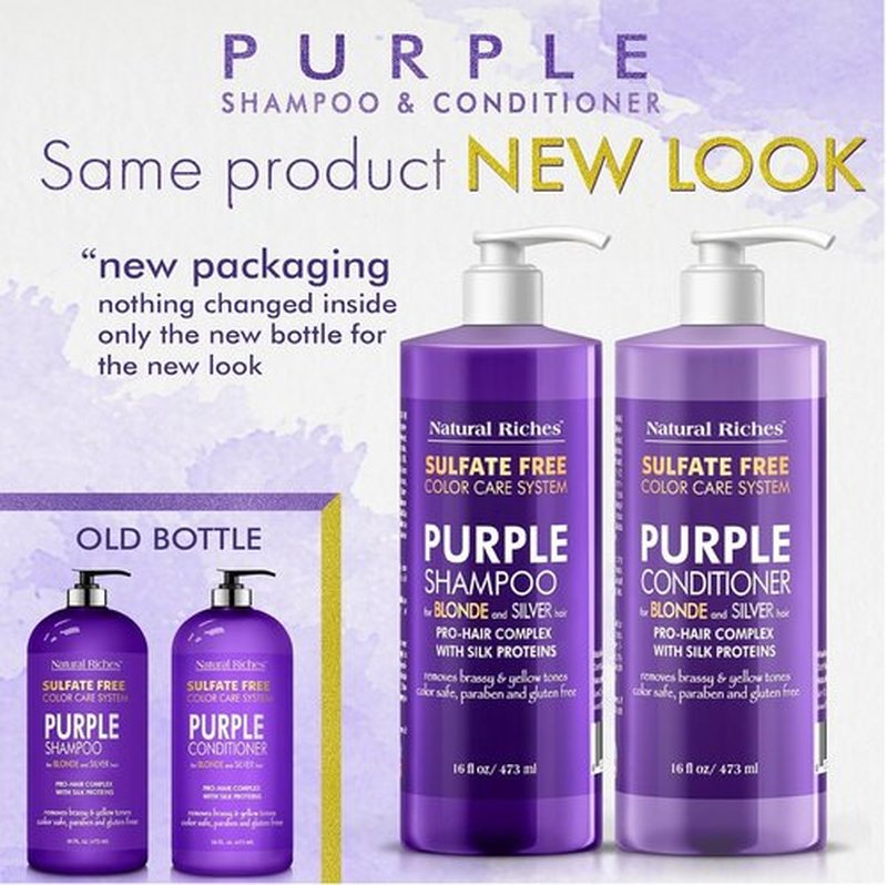 Natural Riches Purple Shampoo & Conditioner Set - Sulfate-Free, Color-Safe for Blonde & Gray Hair | 16x2 Fl Oz