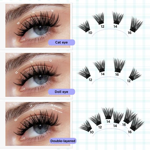Self Adhesive Lash Clusters, Winkgiggle 100pcs No Glue Needed Self Adhesive Eye Lashes Clusters, Reusable Pre-Glued Lashes No Remover No Residue for Beginners（Volume-Mixed）