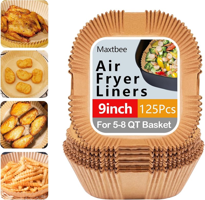 Air Fryer Liners 9 Inch - 125PCS Non-Stick, Oil-Proof & High-Temperature Resistant Baking Paper