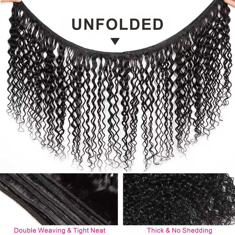 Water Wave Bundles with Closure 12A Brazilian 5 x 5 HD Lace Closure 100% Human Hair (12 14 16+12) Closure Free Part Wet and Wavy Bundles with Natural Color