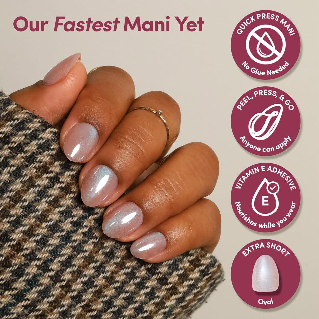 Glamnetic Glazed Nude Press On Nails - Extra Short Oval Fake Nails | 30pc