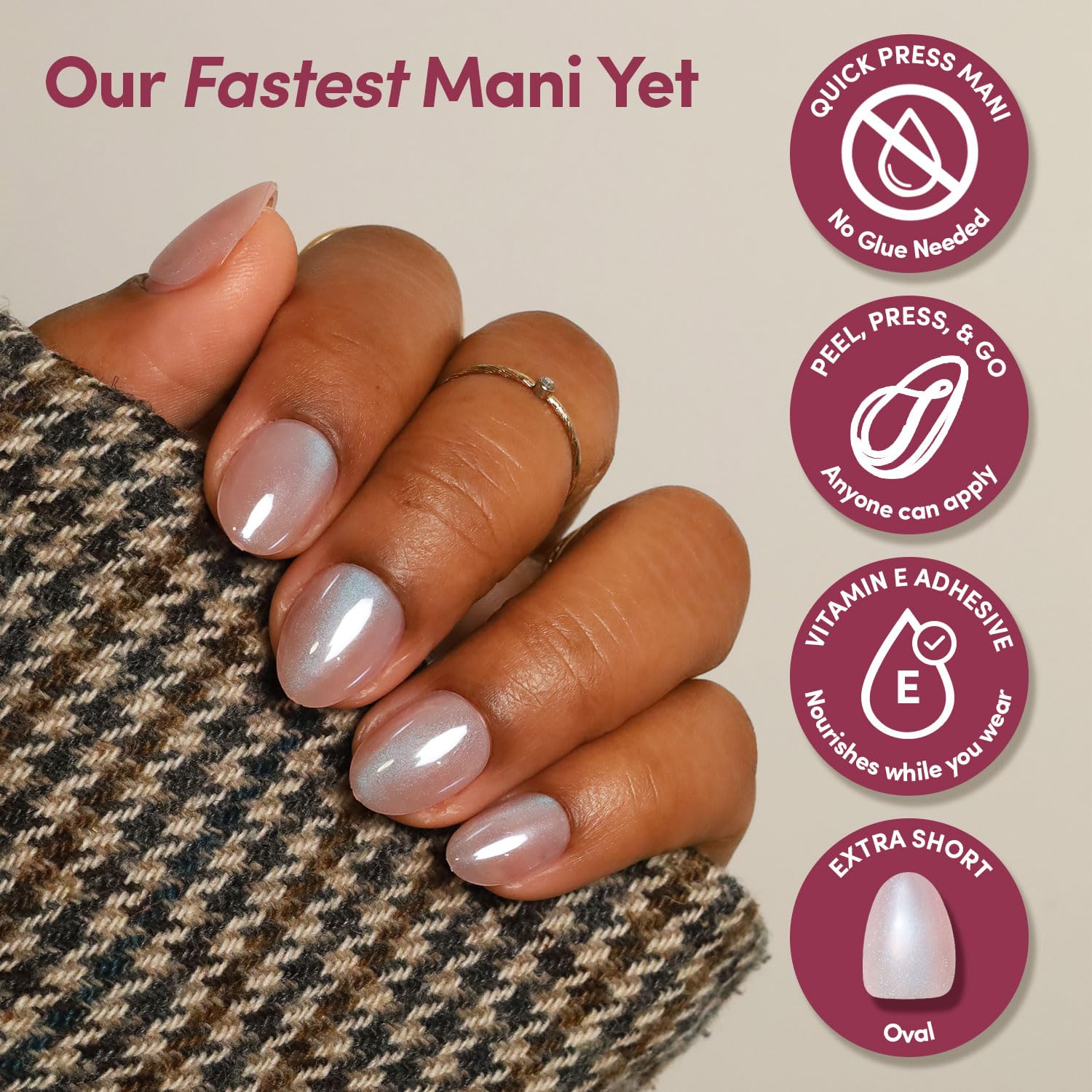 Glamnetic Glazed Nude Press On Nails - Extra Short Oval Fake Nails | 30pc