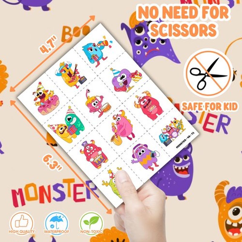 72PCS Monster Party Set - 48PCS Temporary Tattoos & 24PCS Slap Bracelets - Fun Monster-Themed Birthday Supplies, Baby Shower Gifts, Classroom Rewards & Party Decorations for Kids (Boys & Girls)